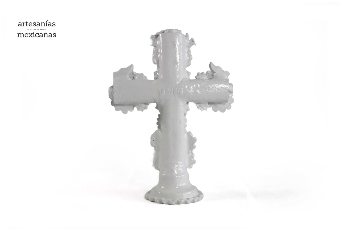 Cruz blanca de 32 cm - Barro vidriado