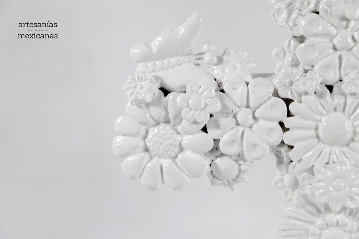 Cruz blanca de 32 cm - Barro vidriado