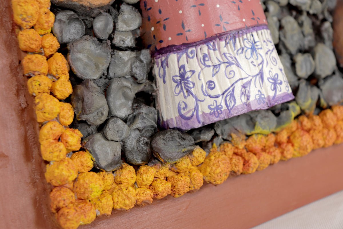 Paisaje de día de muertos, Catrina con cempasúchil - 57 cm. 22.4 in. Catrina
