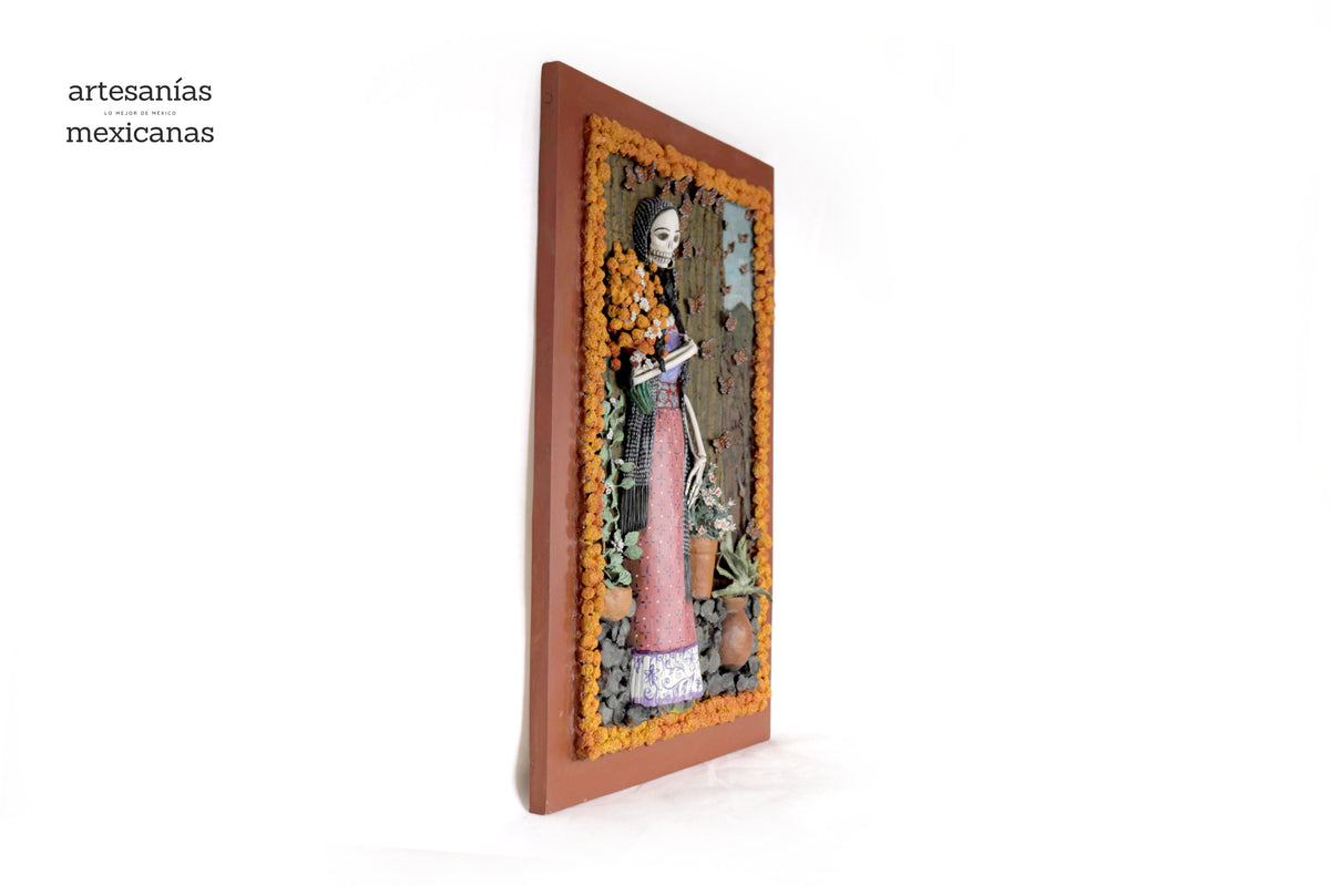 Paisaje de día de muertos, Catrina con cempasúchil - 57 cm. 22.4 in. Catrina