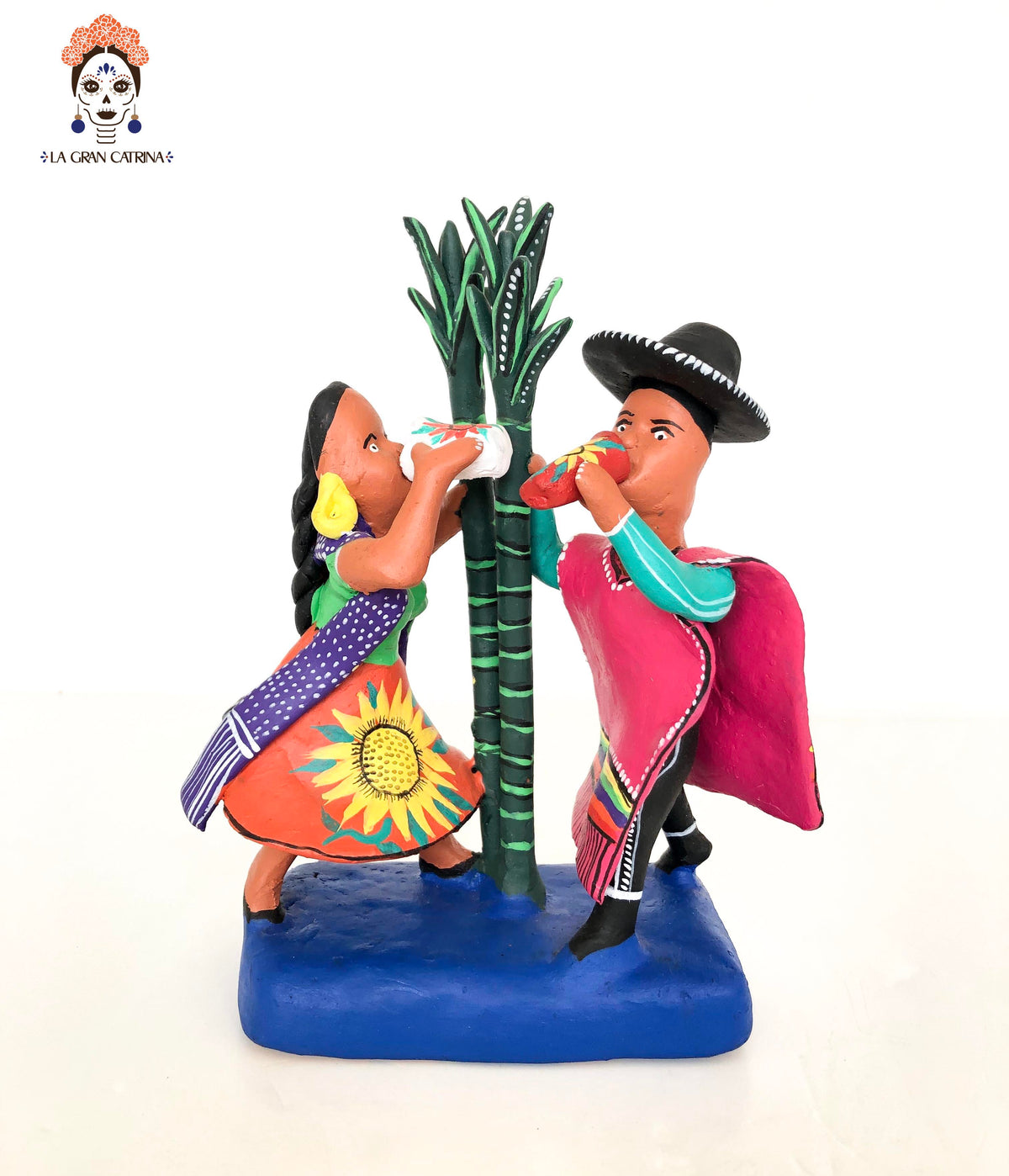 Ocumicho - Pareja celebrando la siembra - 19 cm. 8 in. Artesanía