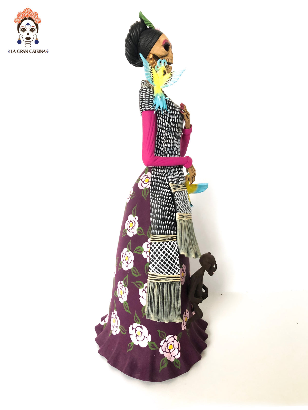 Catrina de Frida Kahlo - Loros y Chango - 35 cm. 14 in. Catrina