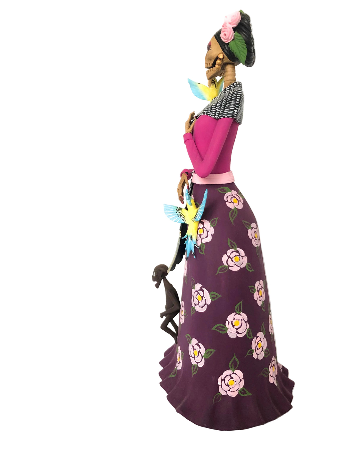 Catrina de Frida Kahlo - Loros y Chango - 35 cm. 14 in. Catrina