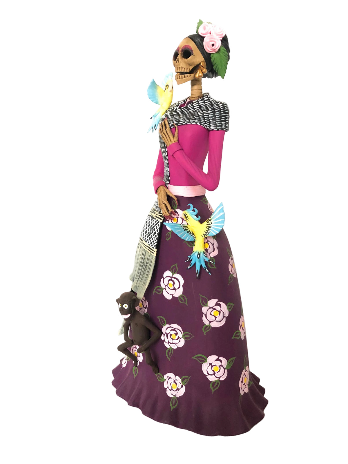 Catrina de Frida Kahlo - Loros y Chango - 35 cm. 14 in. Catrina