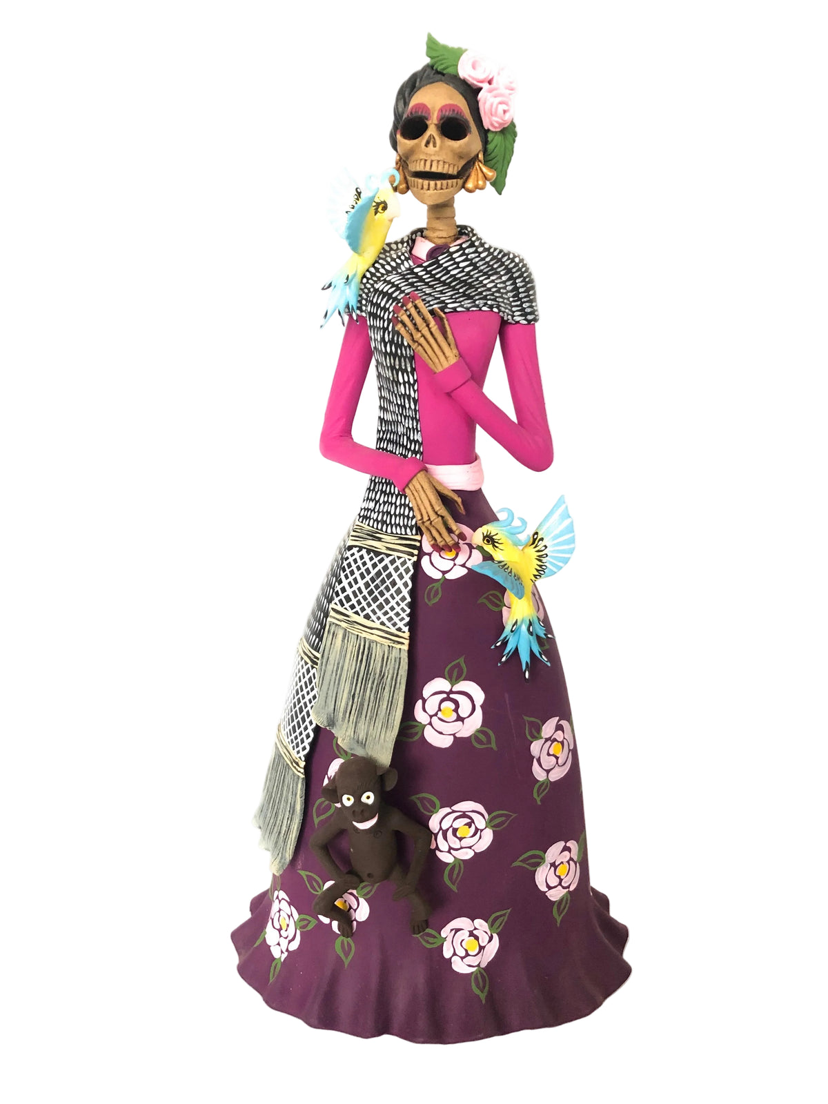 Catrina de Frida Kahlo - Loros y Chango - 35 cm. 14 in. Catrina