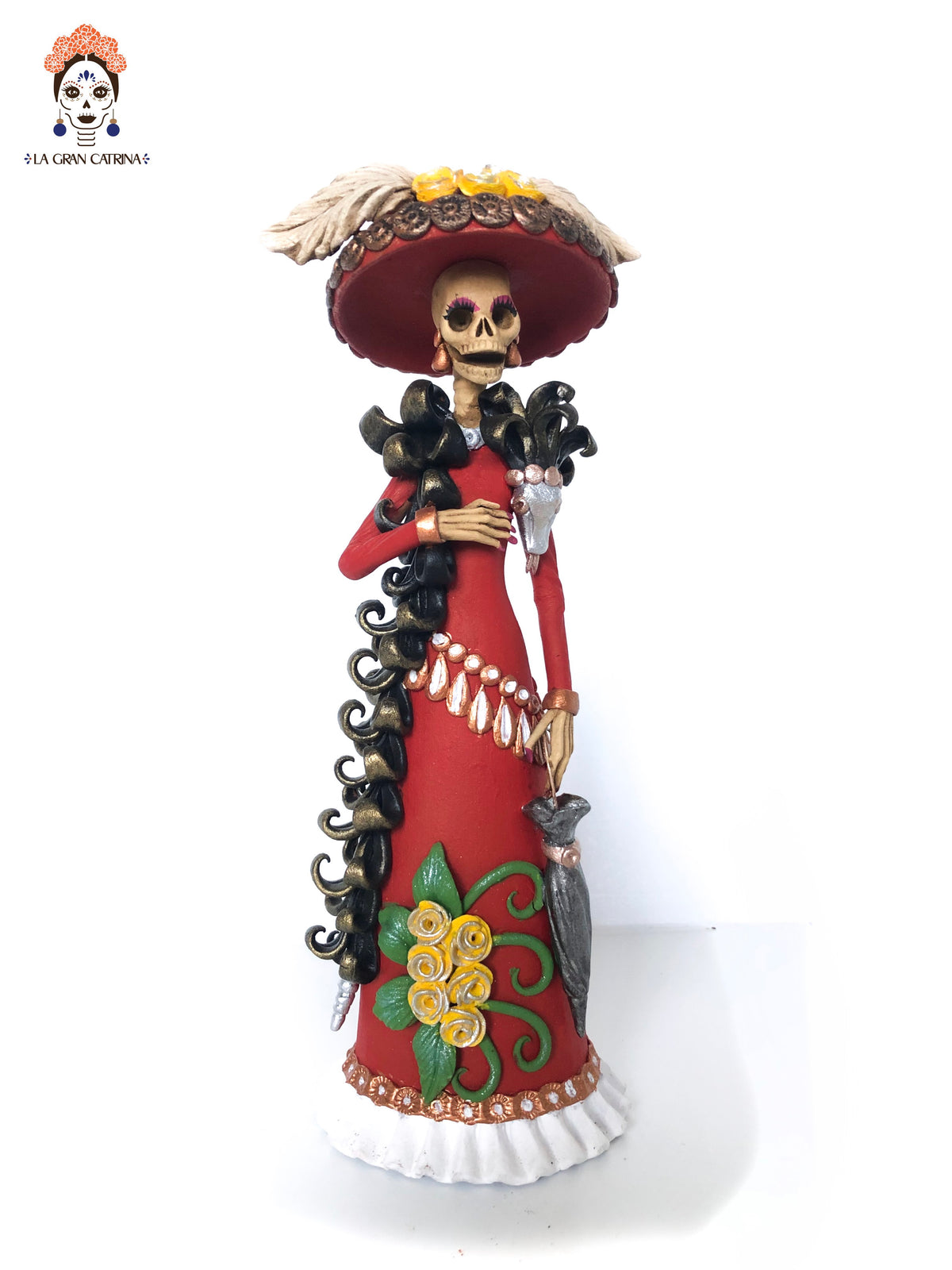 Catrina garbancera vestido rojo - 25 cm. 10 in.