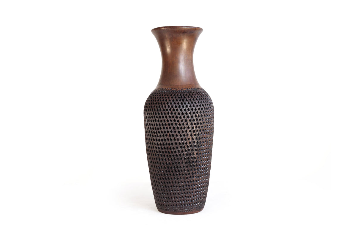 Jarrón Café "Fuego" Artesanal de Barro - 44 cm. 17.3 in.