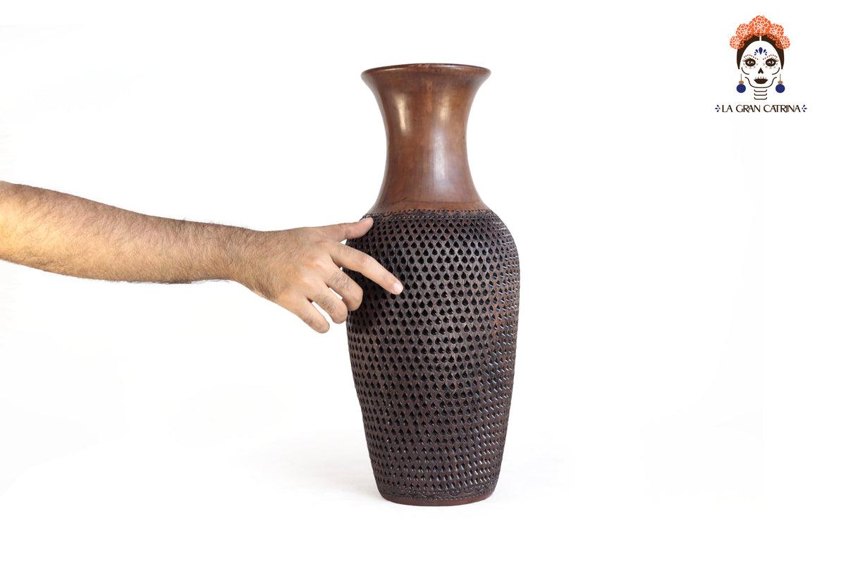 Jarrón Café "Fuego" Artesanal de Barro - 44 cm. 17.3 in.