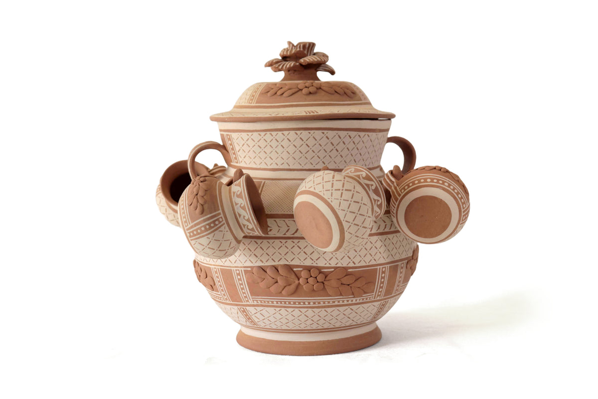 Ponchera - Jarrón con tazas de barro - Patamban - 37 cm. 15 in. Patamban