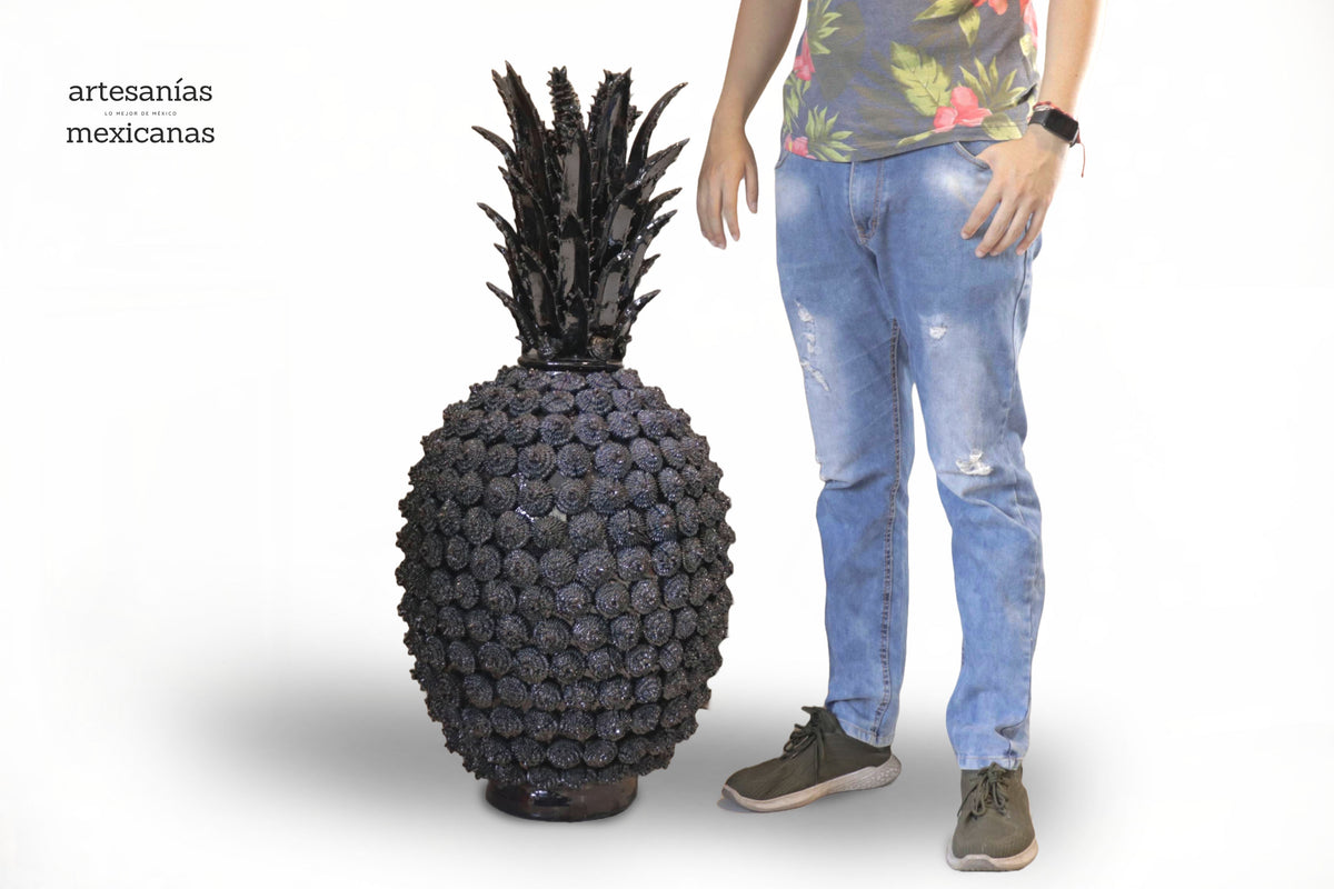 Piña michoacana de barro - Rosales azules - 104 cm. 41 in. - Sobre Pedido Sobre pedido