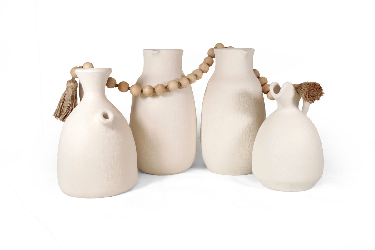 Set de Jarrones Artesanales “Tierra Serena” con Cuentas de Madera Artesanía