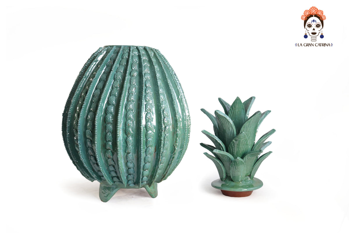 Piña Michoacana Turquesa Biznaga con Hojas - 65 cm. 26 in.