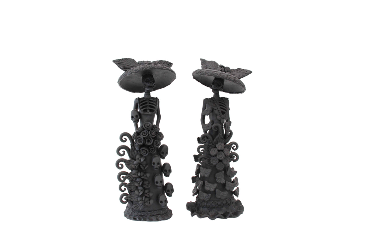 Pareja Catrinas Barro Negro Artesanal - 30 cm. 12 in. Catrina