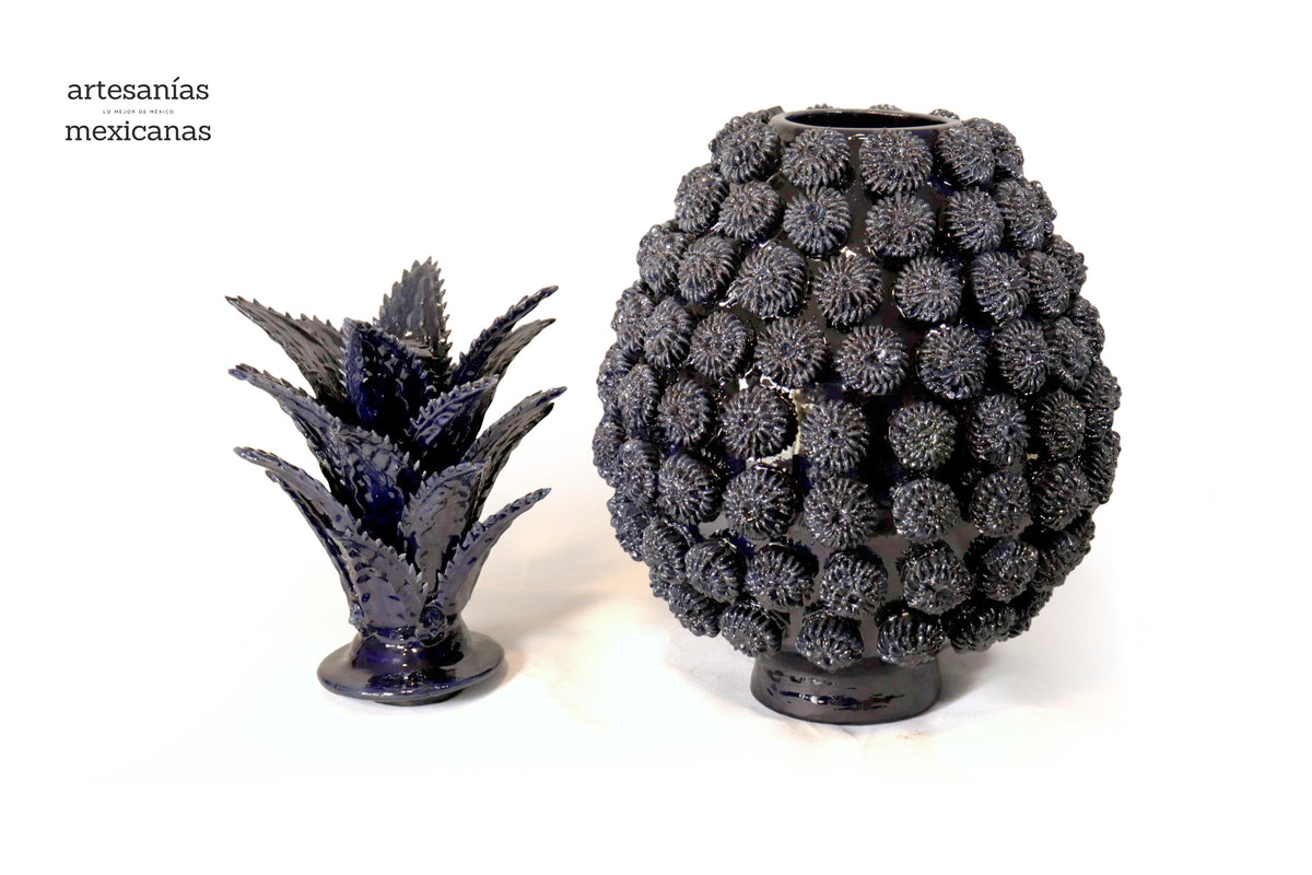 Piña michoacana de barro - Rosales azules - 69 cm. 27.7 in. Piña