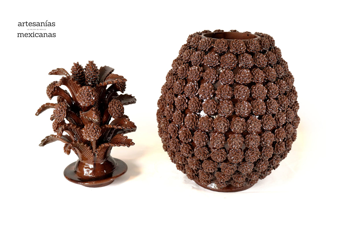 Piña michoacana de barro - Rosales marrones - 66 cm. 26 in. - Sobre Pedido Piña