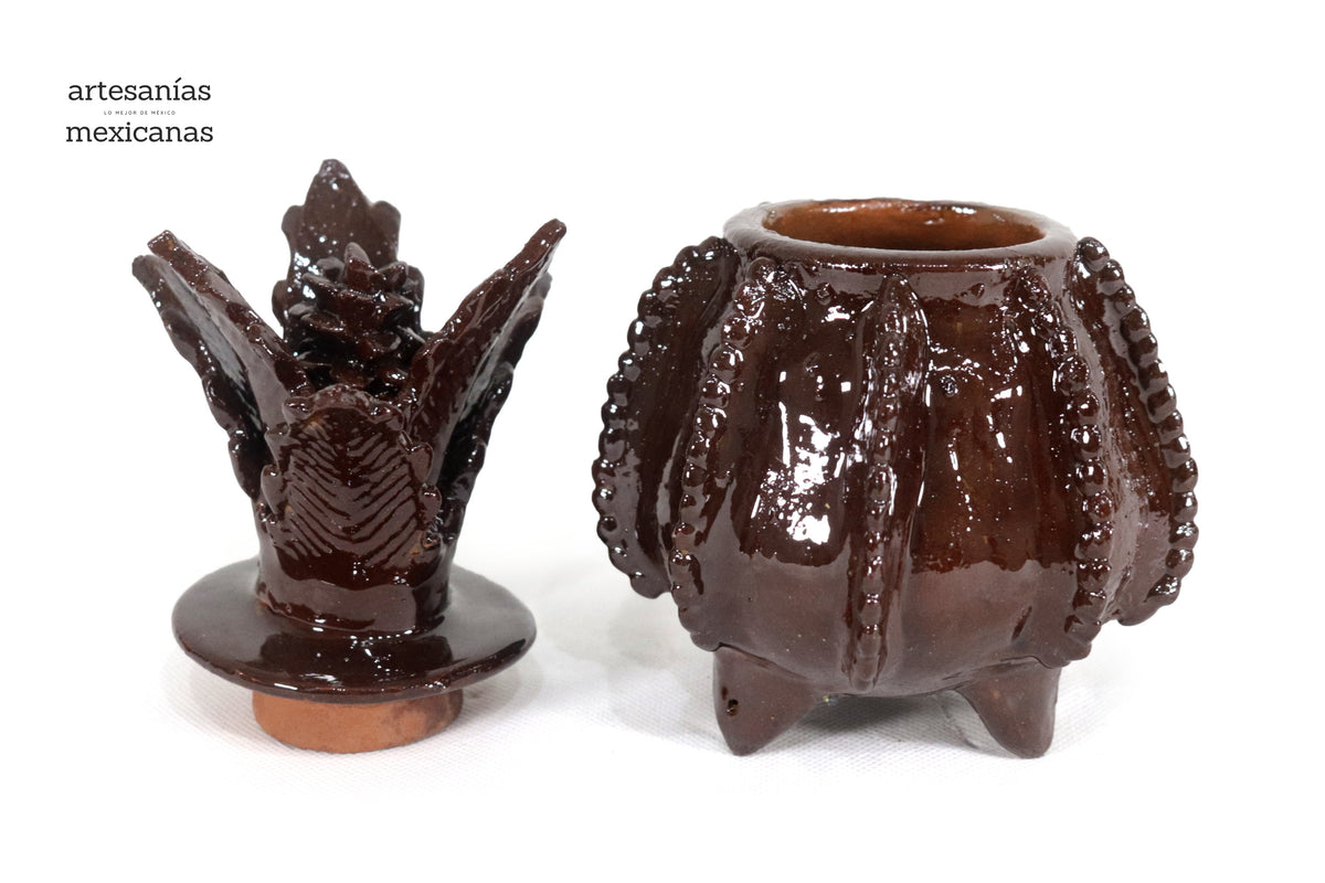 Piña michoacana de barro - Marrón pequeña biznaga - 19 cm. 7.7 in.