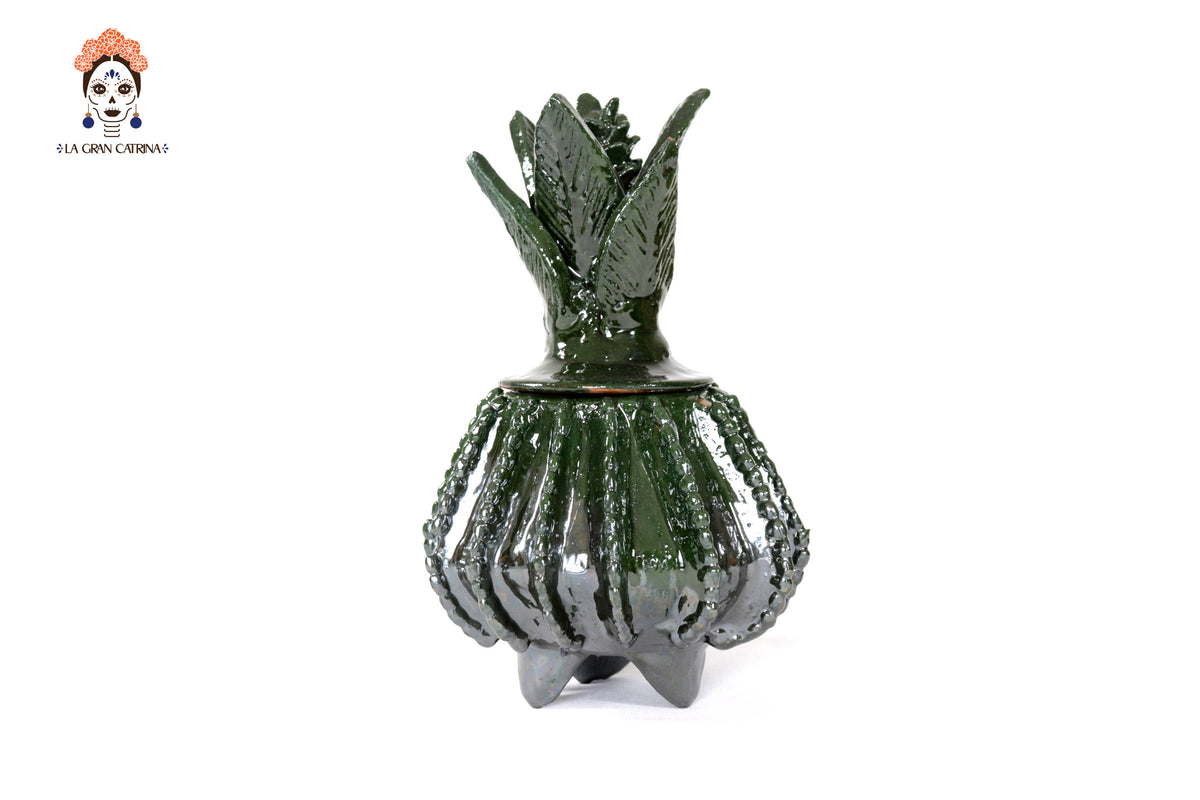 Piña michoacana de barro - Verde pequeña biznaga - 19 cm. 7.7 in. - Sobre Pedido