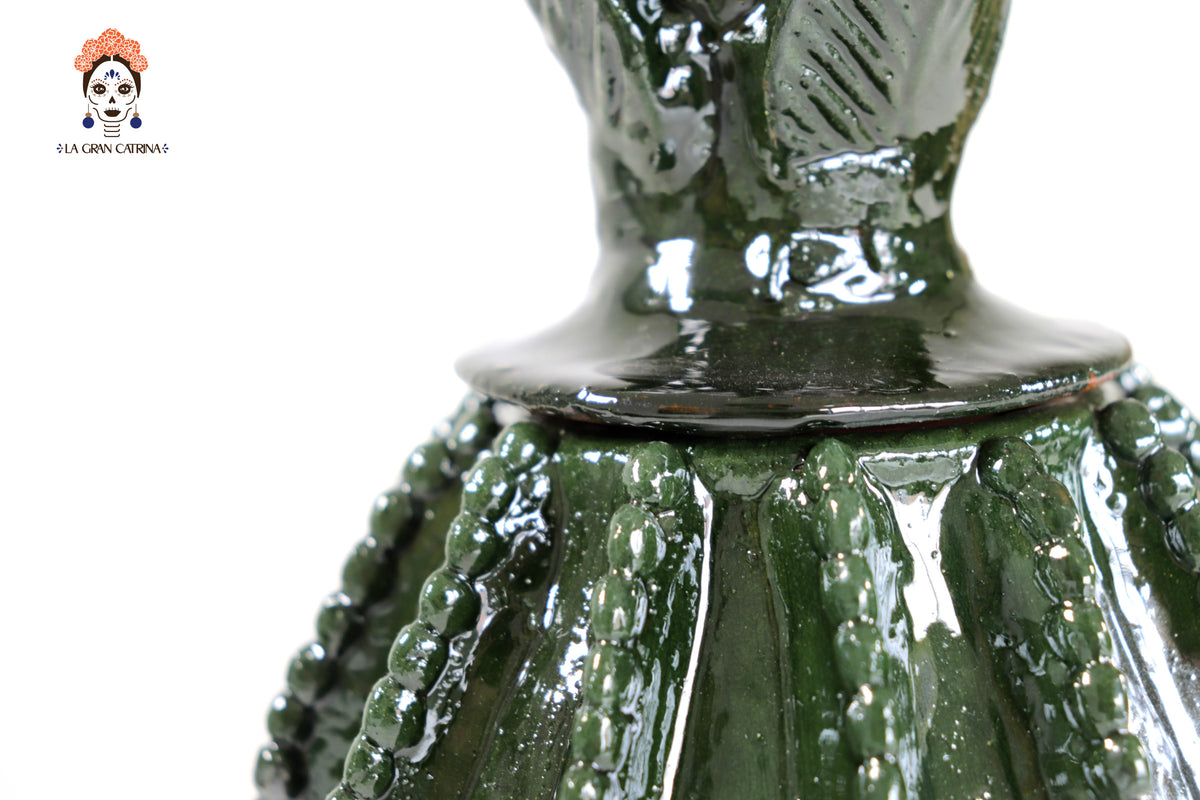 Piña michoacana de barro - Verde pequeña biznaga - 19 cm. 7.7 in. - Sobre Pedido
