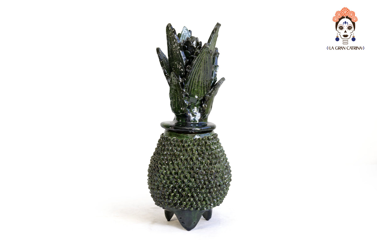 Piña michoacana de barro - Picos verdes - 28 cm. 11 in. Piña