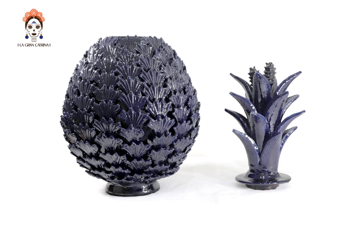 Piña michoacana de barro - Azul de Hojas - 50 cm. 19.6 in. - Sobre Pedido