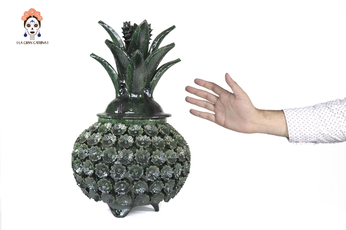 Piña michoacana de barro - Verde de Flores - Tangancícuaro - 45 cm. 18 in.- Sobre Pedido