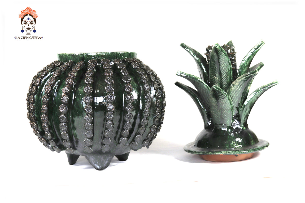 Piña michoacana de barro - Biznaga verde de Flores - Tangancícuaro - 45 cm. 18 in.