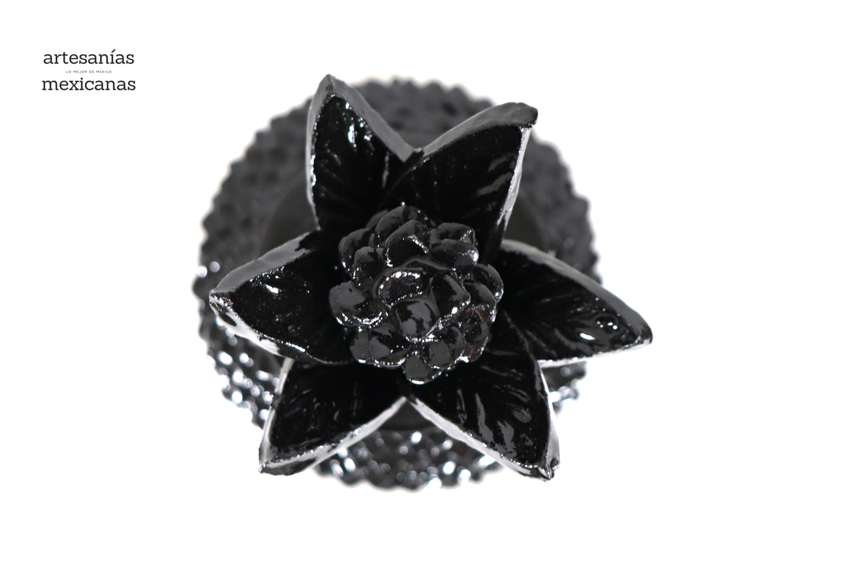 Piña negra de barro vidriado - 19 cm. 7.7 in.