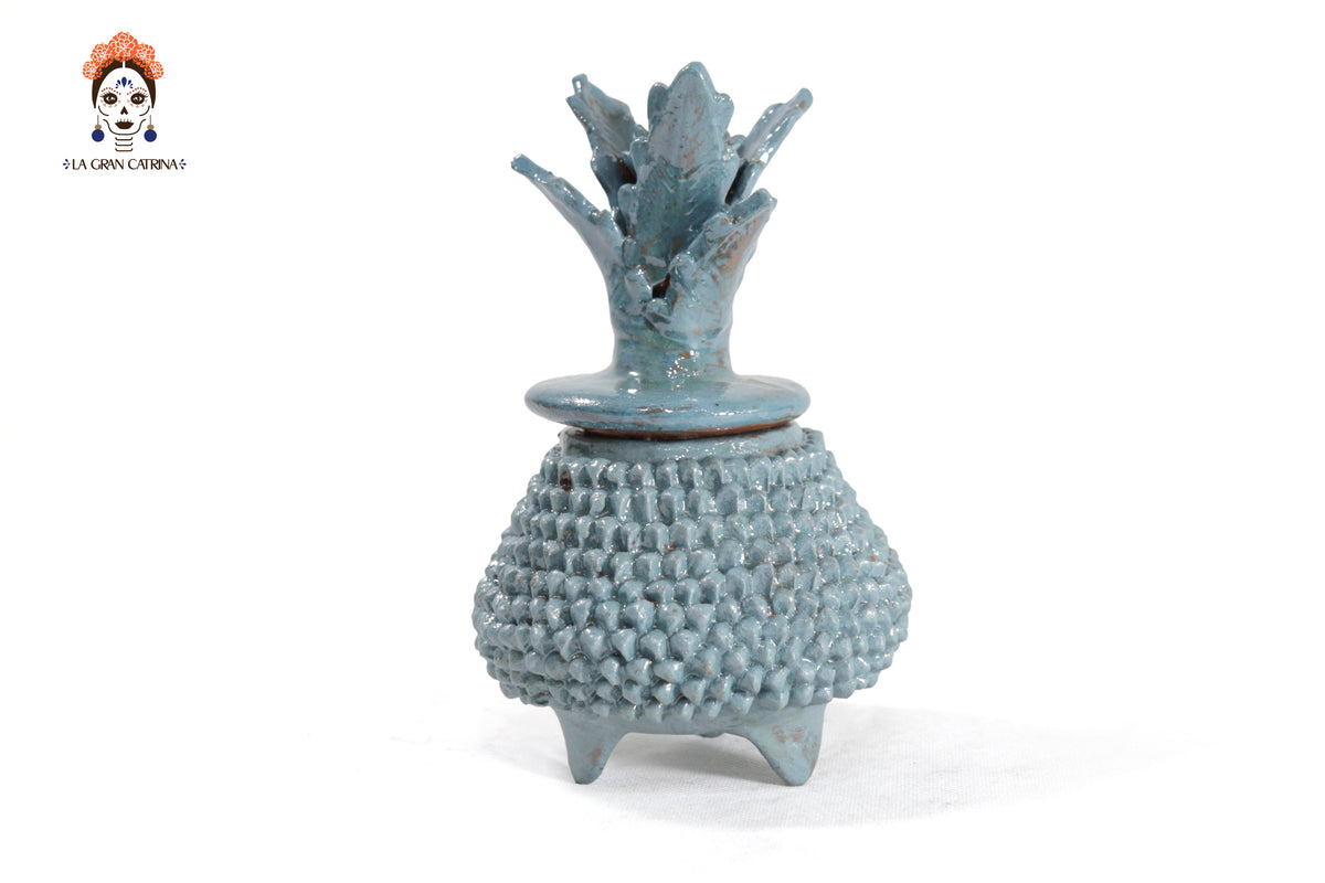 Piña de barro vidriado - Ladrillos turquesa - 19 cm. 7.7 in.