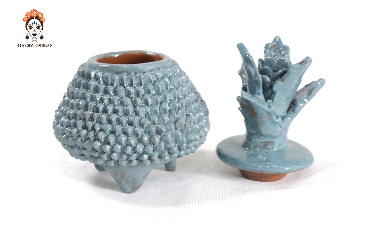 Piña de barro vidriado - Ladrillos turquesa - 19 cm. 7.7 in.
