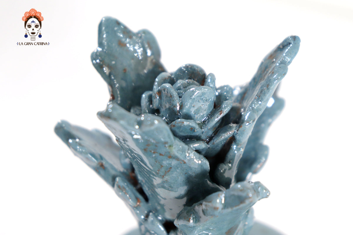 Piña de barro vidriado - Ladrillos turquesa - 19 cm. 7.7 in.