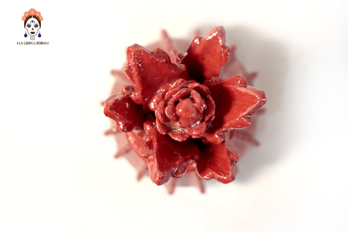 Piña roja biznaga de barro vidriado - 19 cm. 7.7 in.