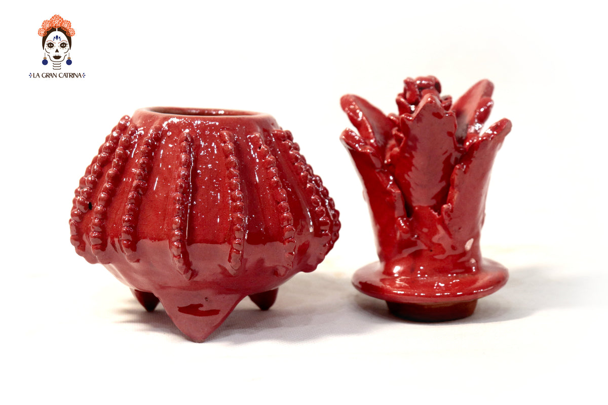 Piña roja biznaga de barro vidriado - 19 cm. 7.7 in.