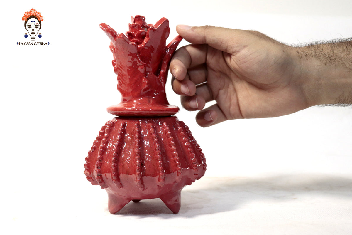Piña roja biznaga de barro vidriado - 19 cm. 7.7 in.