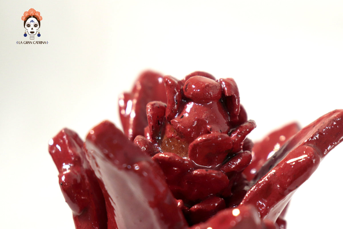 Piña roja biznaga de barro vidriado - 19 cm. 7.7 in.