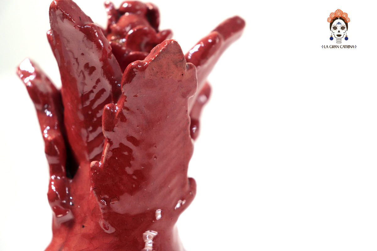 Piña roja biznaga de barro vidriado - 19 cm. 7.7 in.