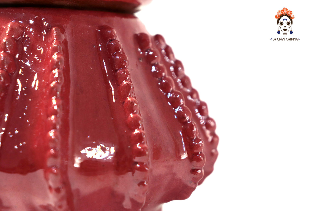 Piña roja biznaga de barro vidriado - 19 cm. 7.7 in.