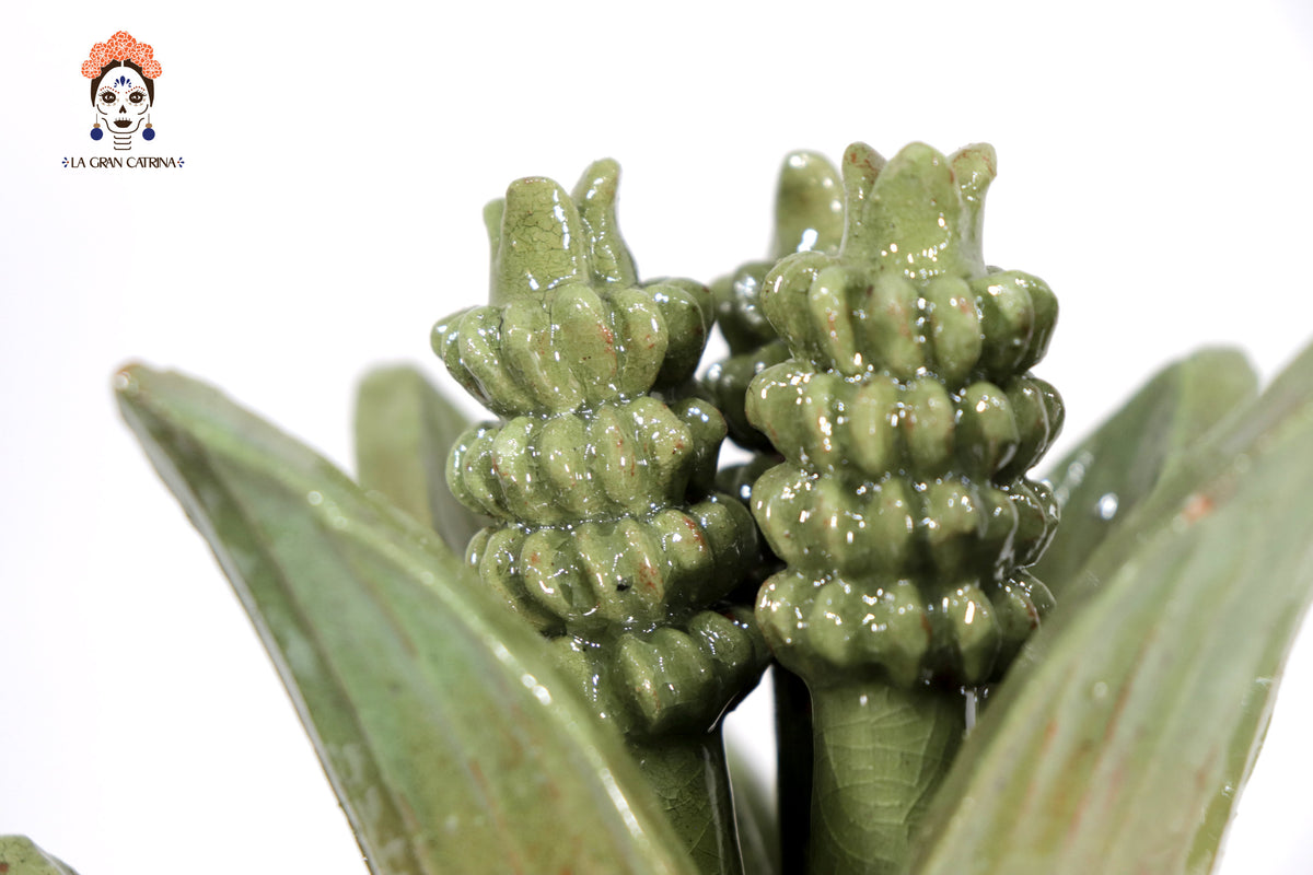 Piña michoacana de barro - Verde claro de bolitas - 32 cm. 13 in. - Sobre Pedido