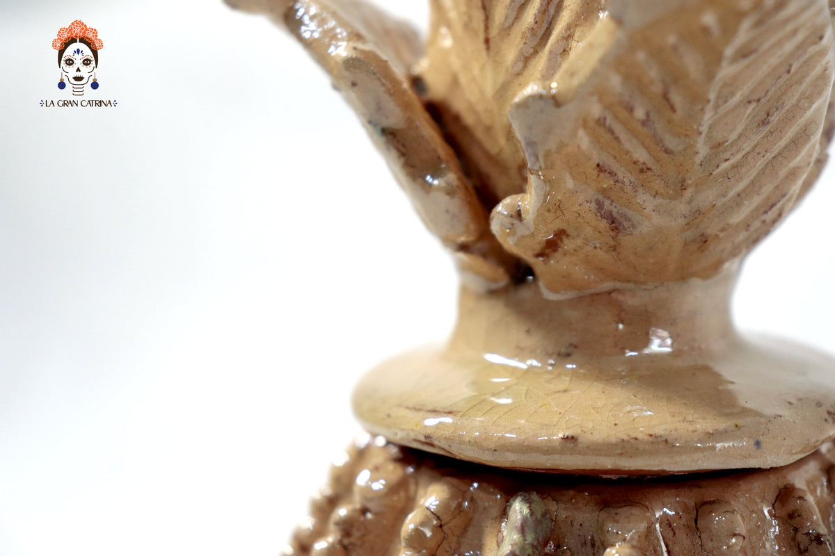 Piña biznaga beige de barro vidriado - 19 cm. 7.7 in.