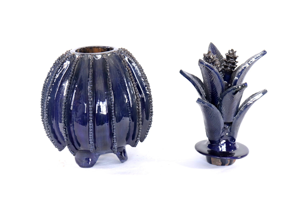 Piña michoacana de barro - Biznaga azul - 41 cm. 16 in.