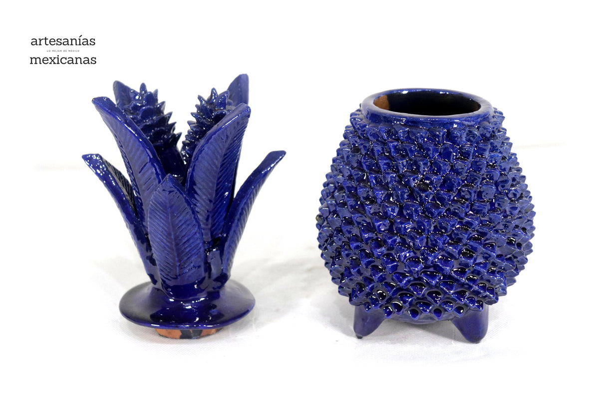 Piña michoacana de barro - Picos azules - 28 cm. 11 in.