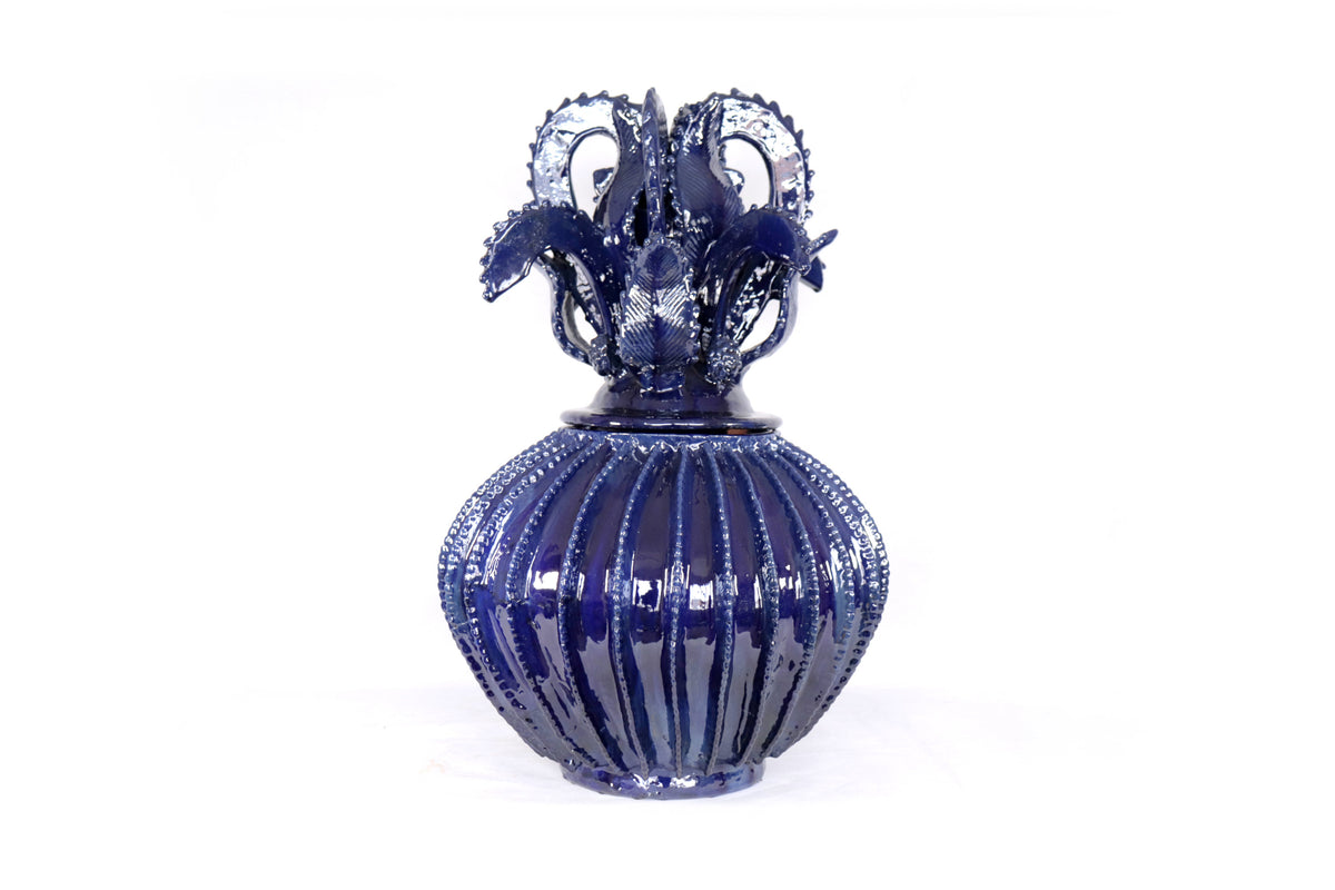 Piña michoacana de barro - Pieza fina Tapa de Cruz - 58 cm. 23 in. - Azul Piña