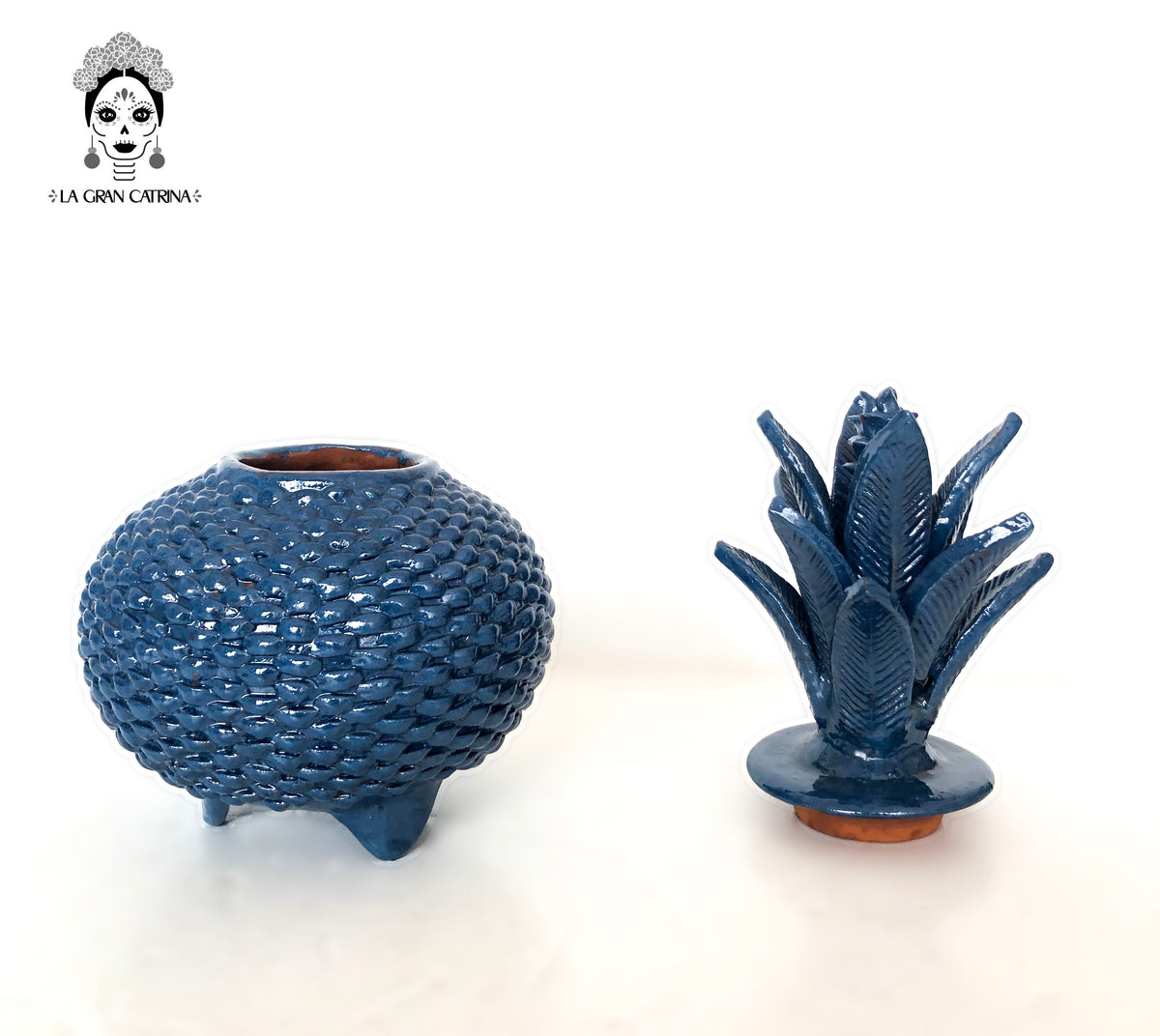 Piña michoacana de barro - Azul de ladrillo - 32 cm. 13 in. - Sobre Pedido Sobre pedido