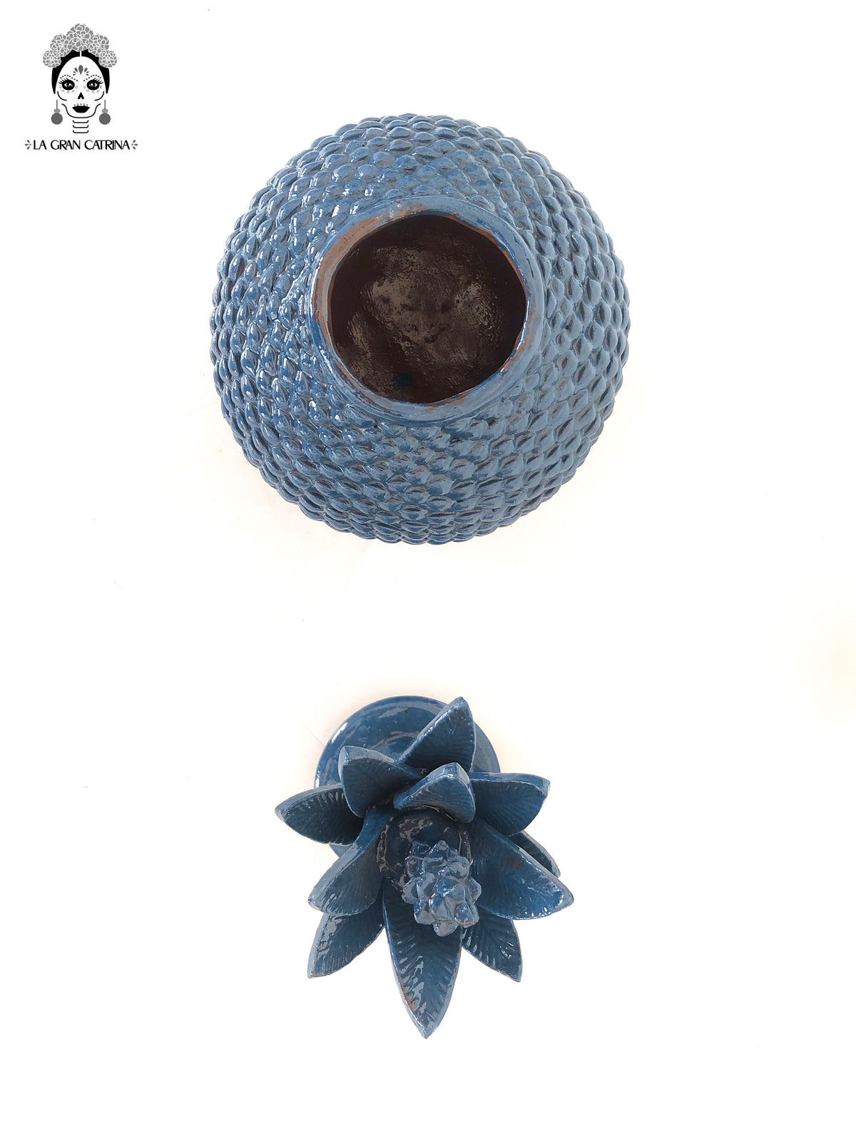 Piña michoacana de barro - Azul de ladrillo - 32 cm. 13 in. - Sobre Pedido Sobre pedido