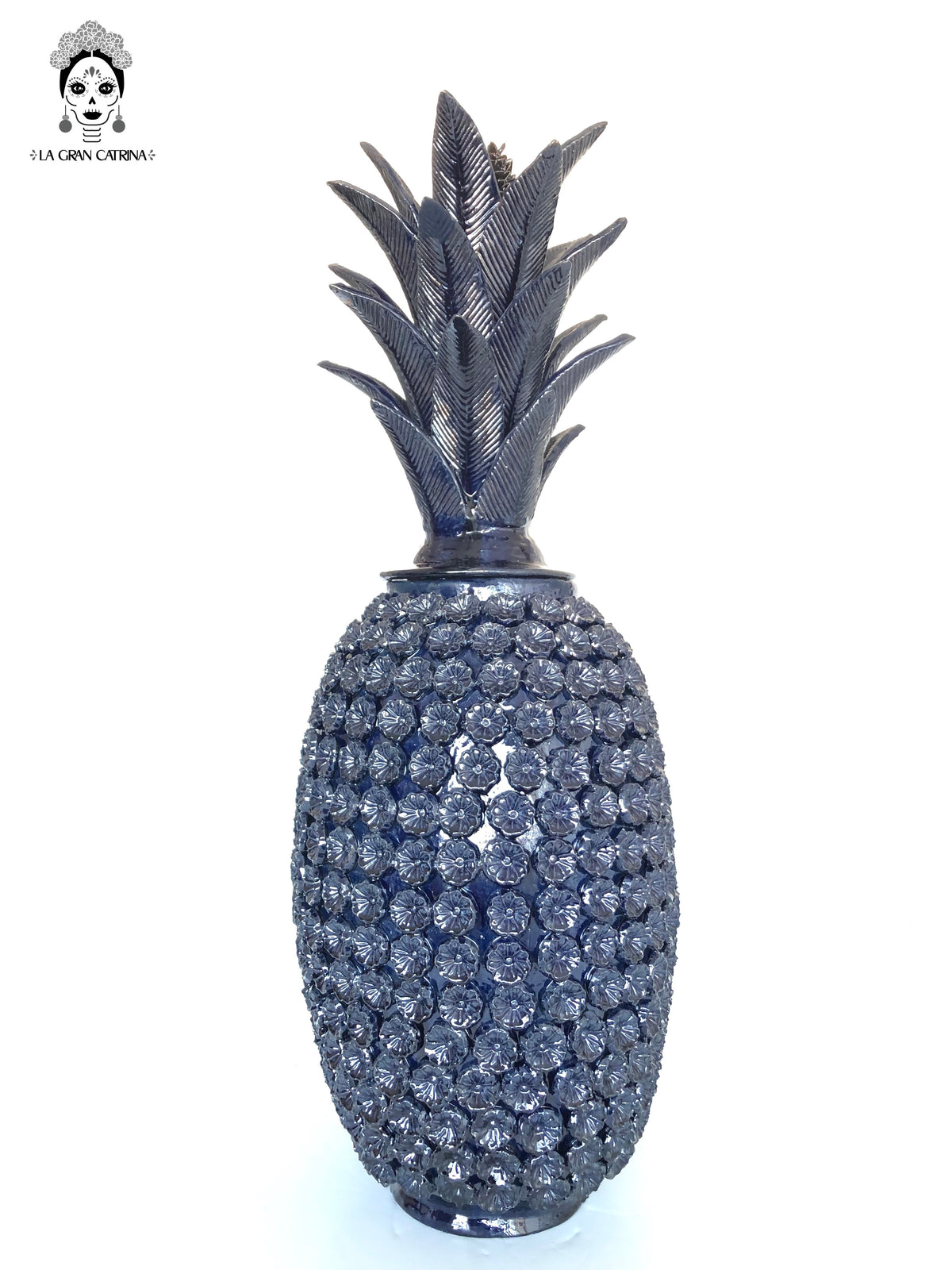 Piña michoacana de barro - Azul de flores - 88 cm. 35 in. Piña