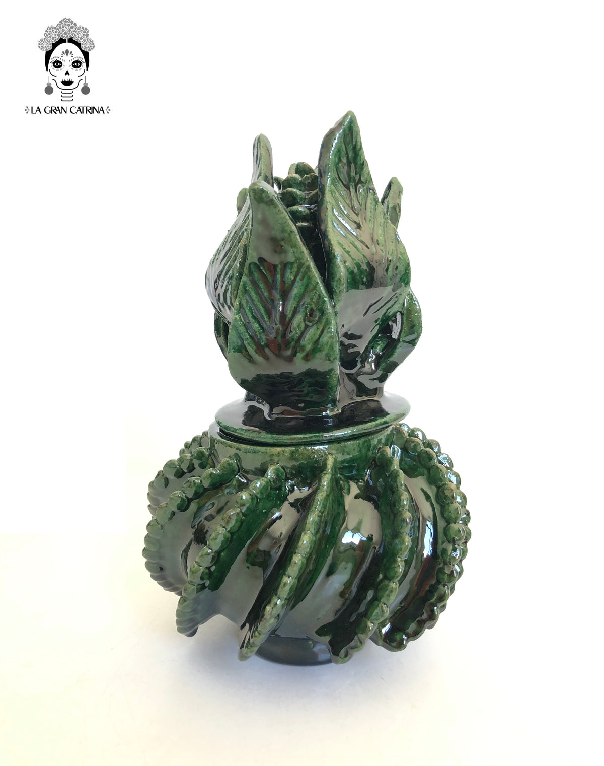 Piña de barro vidriado - Biznaga verde - 21 cm. 8.5 in. - Sobre Pedido