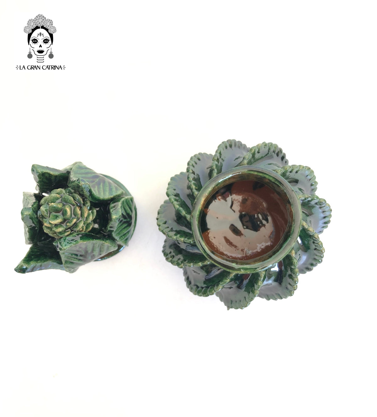 Piña de barro vidriado - Biznaga verde - 21 cm. 8.5 in. - Sobre Pedido