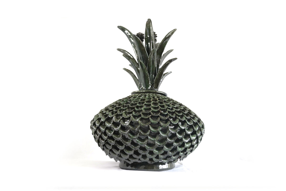 Piña platillo 58 cm pétalos verdes barro vidriado - 58 cm. 23 in. Piña