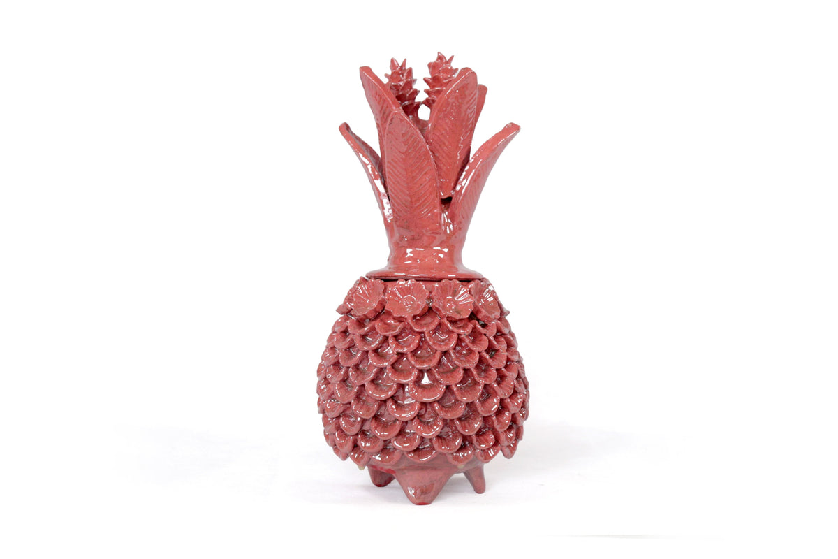 Piña de pétalos roja de barro vidriado - 29 cm. 11.4 in.
