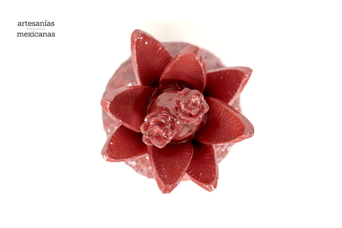 Piña de pétalos roja de barro vidriado - 29 cm. 11.4 in.