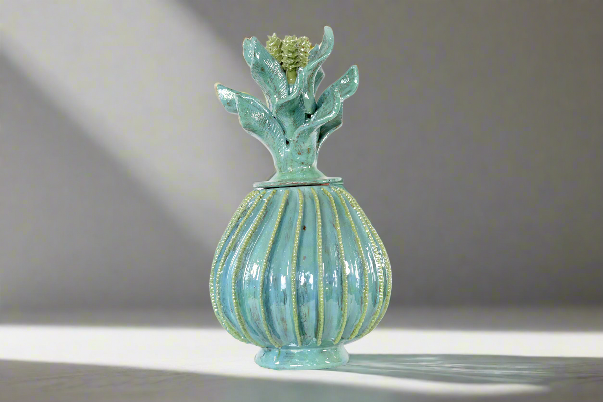 Piña biznaga turquesa con olivo - 48 cm. 18.8 in.